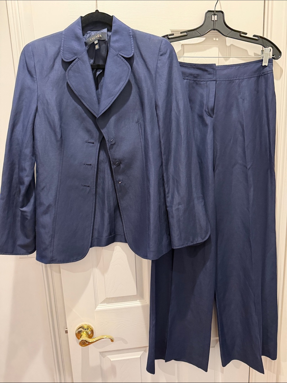 Escada women’s Deep Navy Blue Women's Two-Piece Suit Jacket & Wide-Leg Trousers